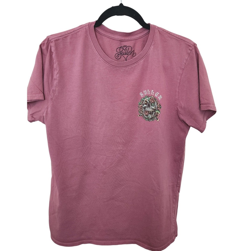Sullen Art Co Womens Medium Skull Rose Mushroom Graphic Tee Pink Mauve T-Shirt